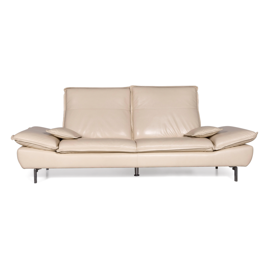 Willi Schillig designer leather sofa cream real leather three-seater couch #7232