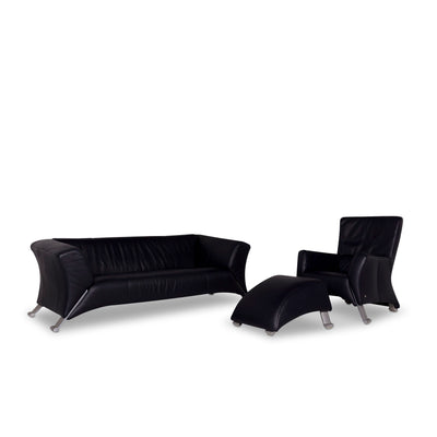 Rolf Benz 322 Designer Leder Sofa Garnitur Dunkelblau 1x Zweisitzer 1x Sessel inkl. Hocker #9789