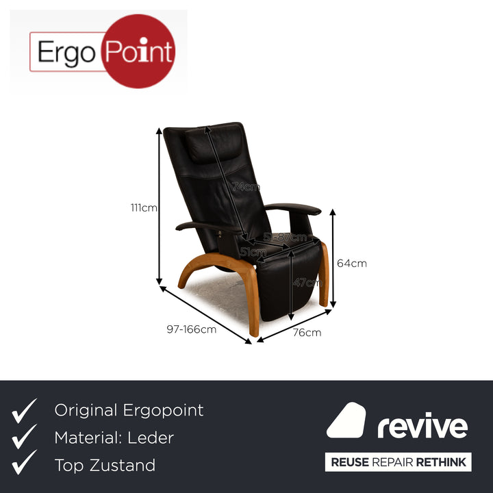 Ergopoint Woody Leder Sessel Schwarz manuelle Funktion Relaxfunktion