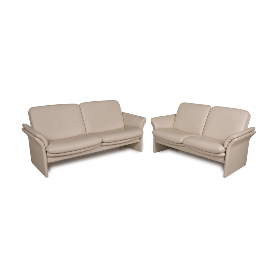 Erpo Chalet Leder Sofa Garnitur Creme 2x Zweisitzer Couch Funktion Relaxfunktion