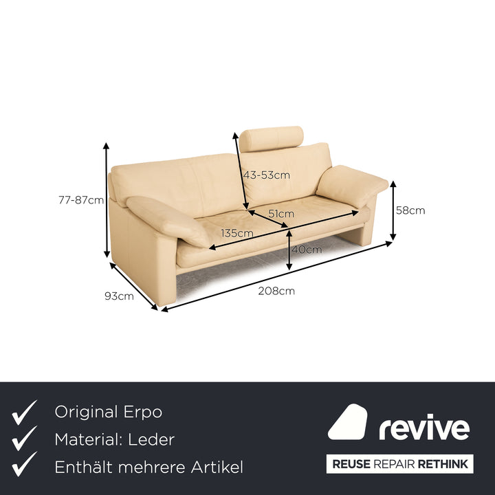 Erpo CL 300 Leder Sofa Garnitur Creme 2x Zweisitzer Hocker Couch