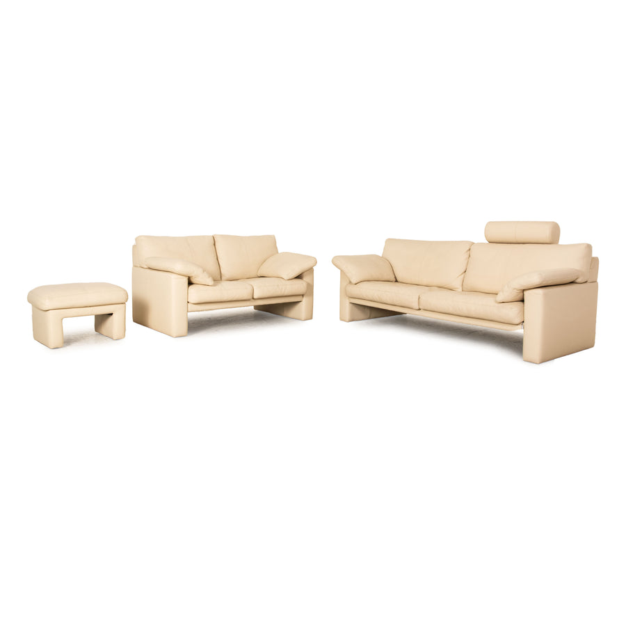 Erpo CL 300 Leder Sofa Garnitur Creme 2x Zweisitzer Hocker Couch