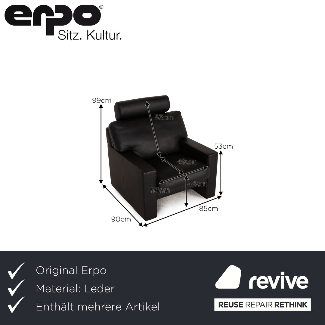 Erpo CL 300 leather sofa set black two-seater three-seater armchair couch