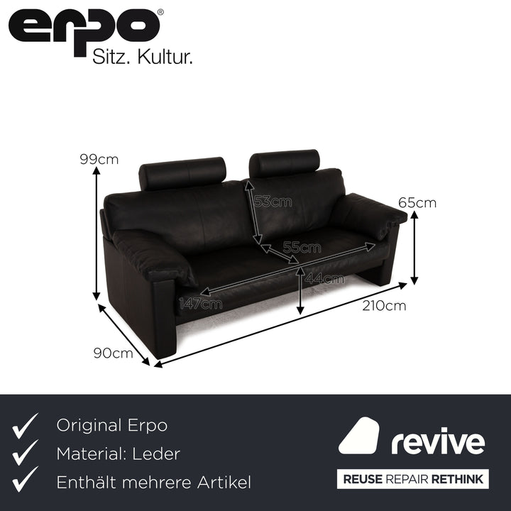 Erpo CL 300 Leder Sofa Garnitur Schwarz Zweisitzer Dreisitzer Sessel Couch