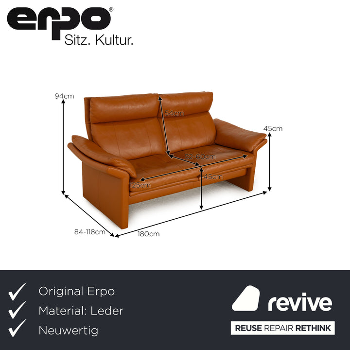 Erpo CL 300 leather two-seater brown sofa couch manual function