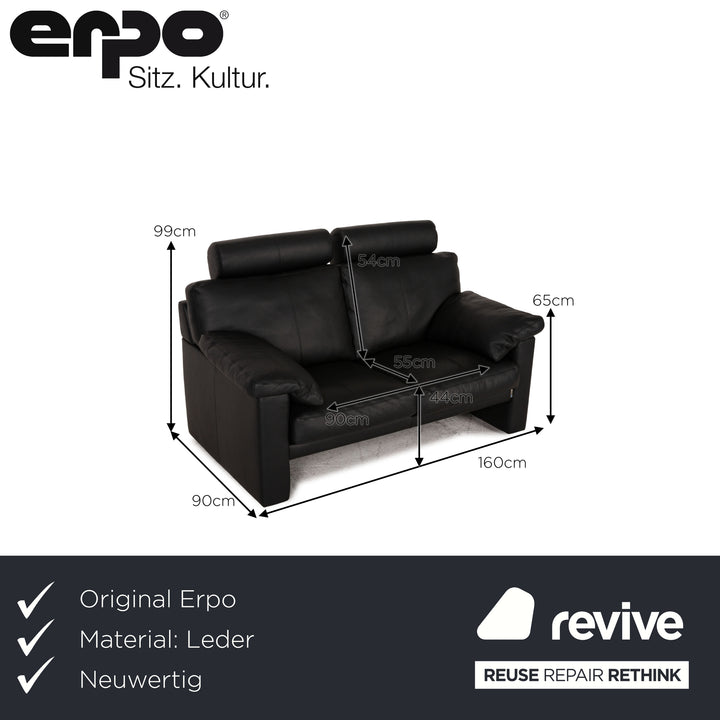 Erpo CL 300 Leather Two Seater Black Sofa Couch