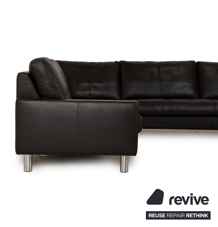 Erpo Classics 500 Leder Ecksofa Schwarz Recamiere Rechts Sofa Couch