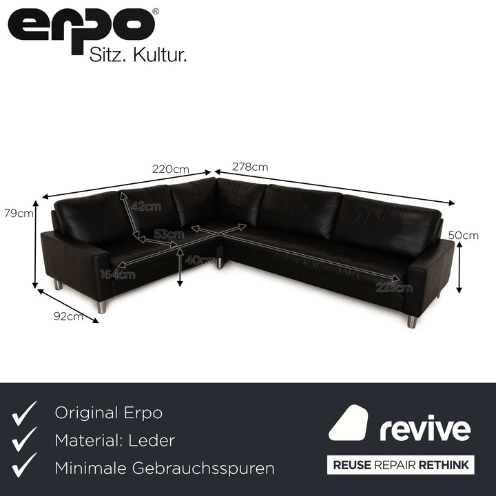 Erpo Classics 500 Leder Ecksofa Schwarz Recamiere Rechts Sofa Couch