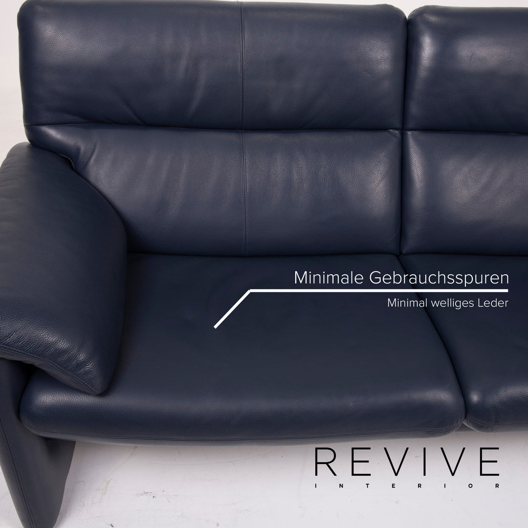 Erpo Leder Sofa Blau Dreisitzer #15033