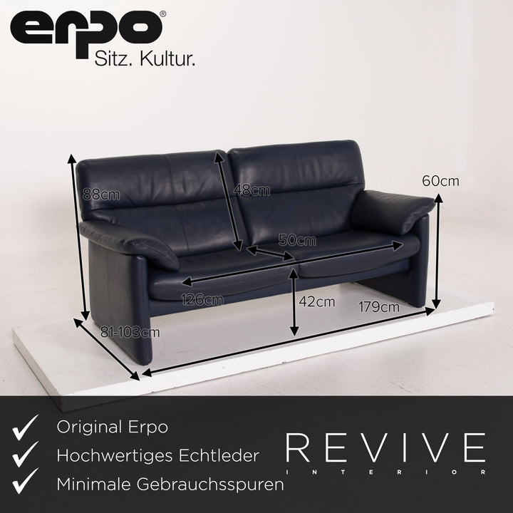 Erpo Leder Sofa Blau Dreisitzer #15033