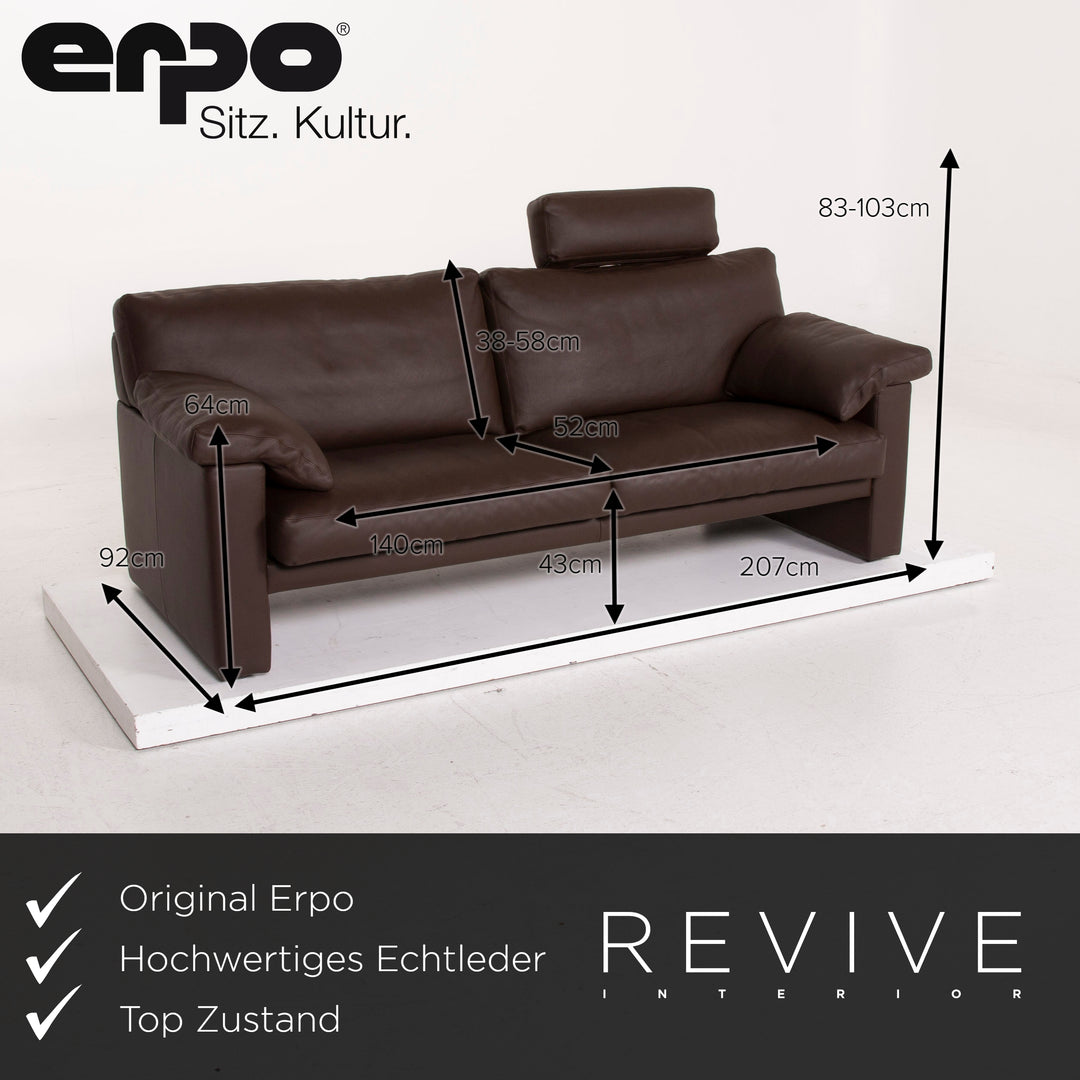 Erpo Leder Sofa Dunkelbraun Dreisitzer #15029