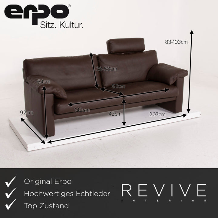 Erpo Leder Sofa Dunkelbraun Dreisitzer #15029