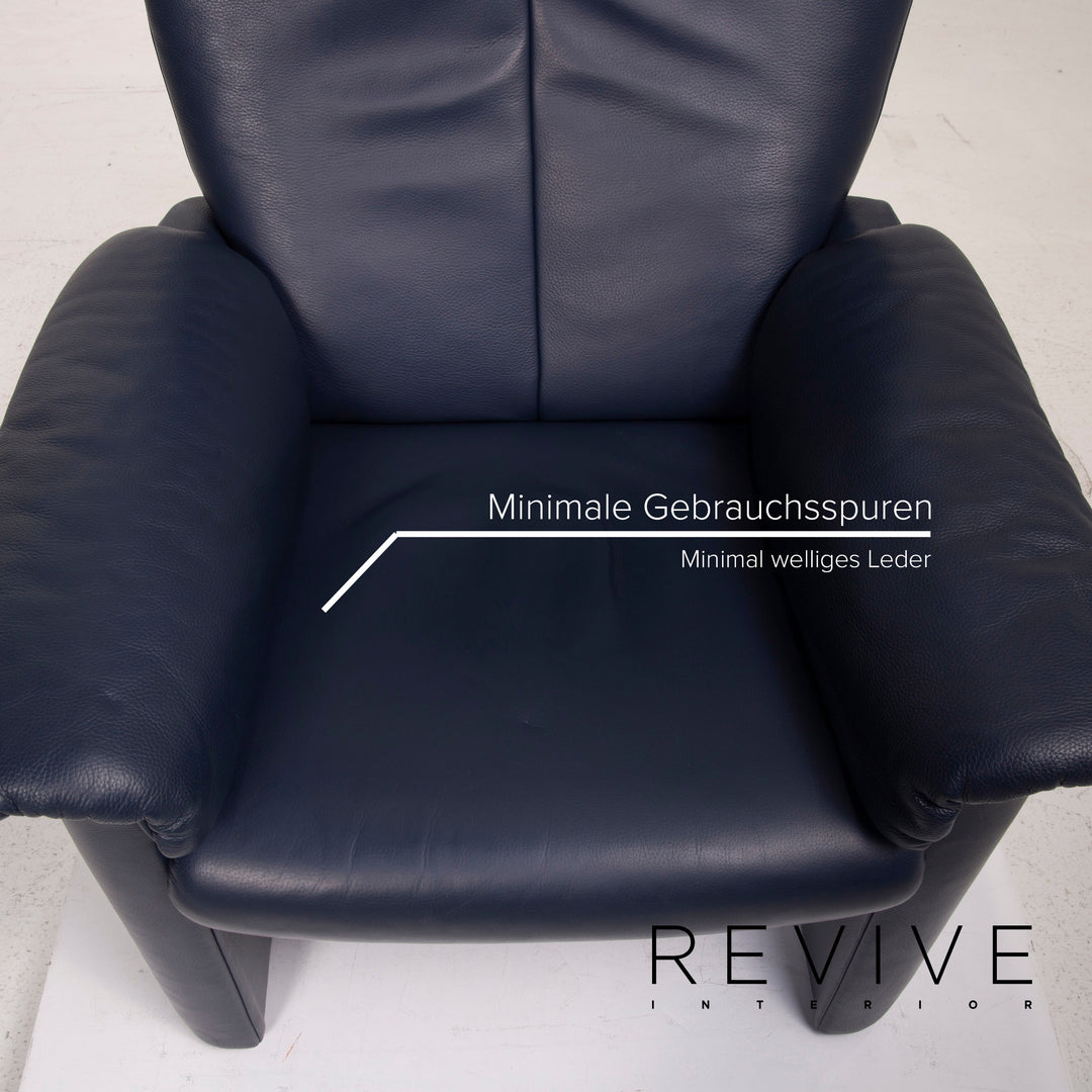 Erpo Leder Sofa Garnitur Blau Dreisitzer Sessel #15314