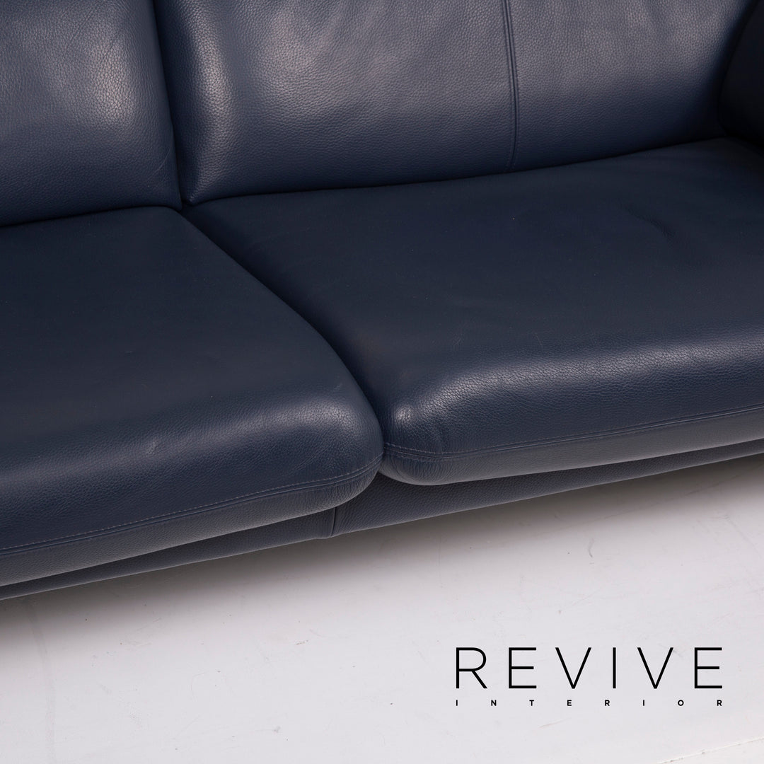Erpo Leder Sofa Garnitur Blau Dreisitzer Sessel #15314