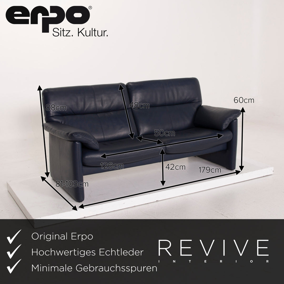 Erpo Leder Sofa Garnitur Blau Dreisitzer Sessel #15314