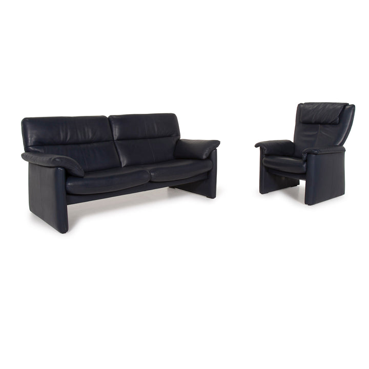 Erpo Leder Sofa Garnitur Blau Dreisitzer Sessel #15314