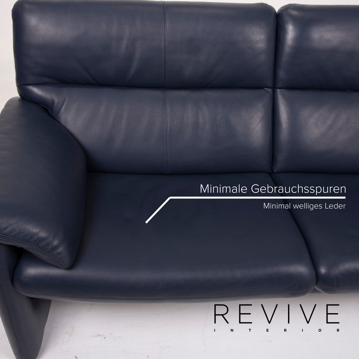 Erpo Leder Sofa Garnitur Blau Dreisitzer Sessel #15314