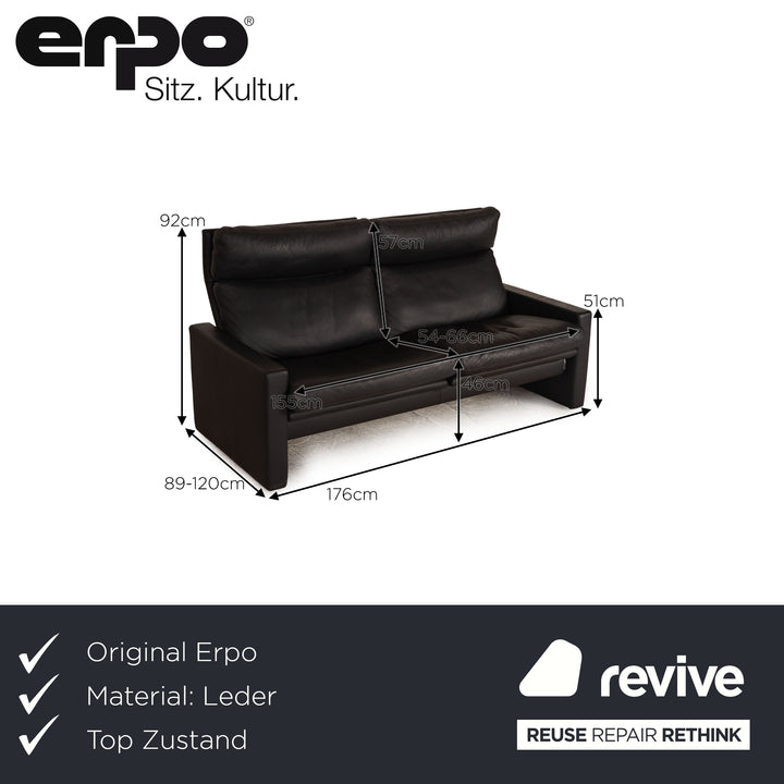 Erpo Manhatten Leder Dreisitzer Grau Anthrazit Sofa Couch Funktion