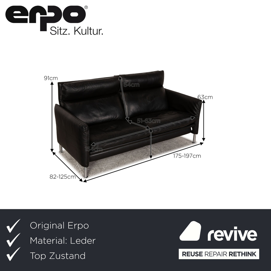 Erpo Porto leather three-seater black sofa couch relax function