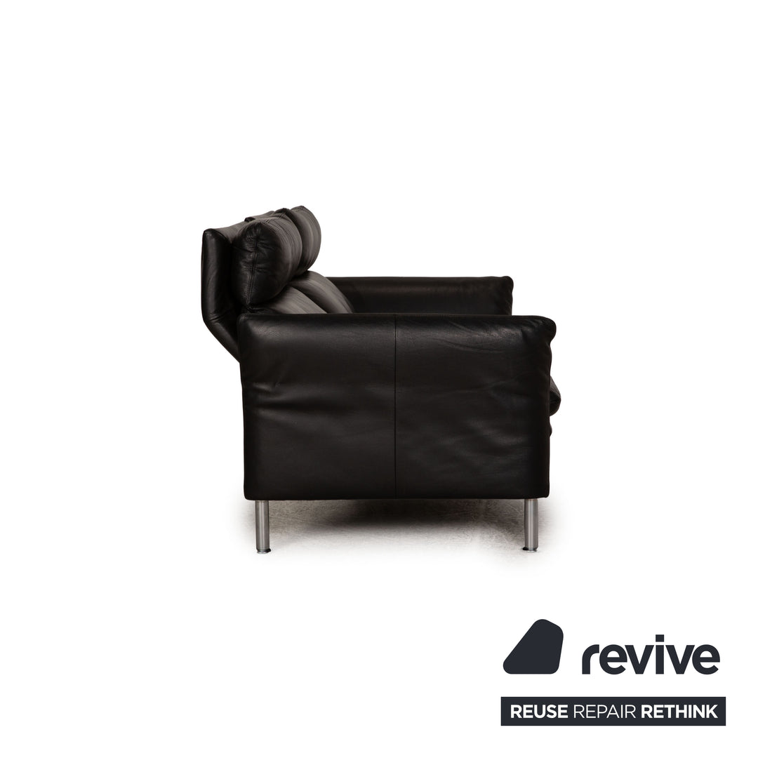 Erpo Porto Leder Sofa Garnitur Schwarz Zweisitzer Dreisitzer  Relaxfunktion