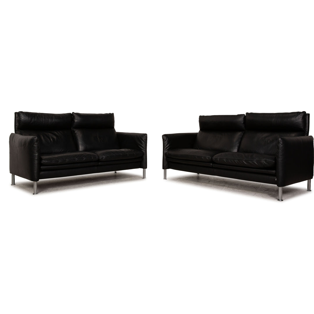 Erpo Porto Leder Sofa Garnitur Schwarz Zweisitzer Dreisitzer  Relaxfunktion