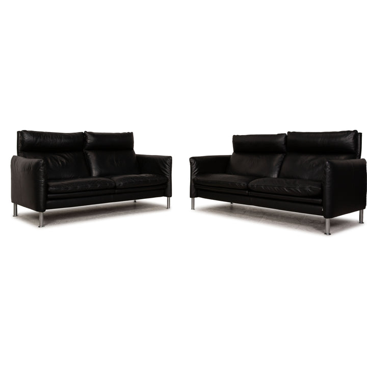Erpo Porto Leder Sofa Garnitur Schwarz Zweisitzer Dreisitzer  Relaxfunktion
