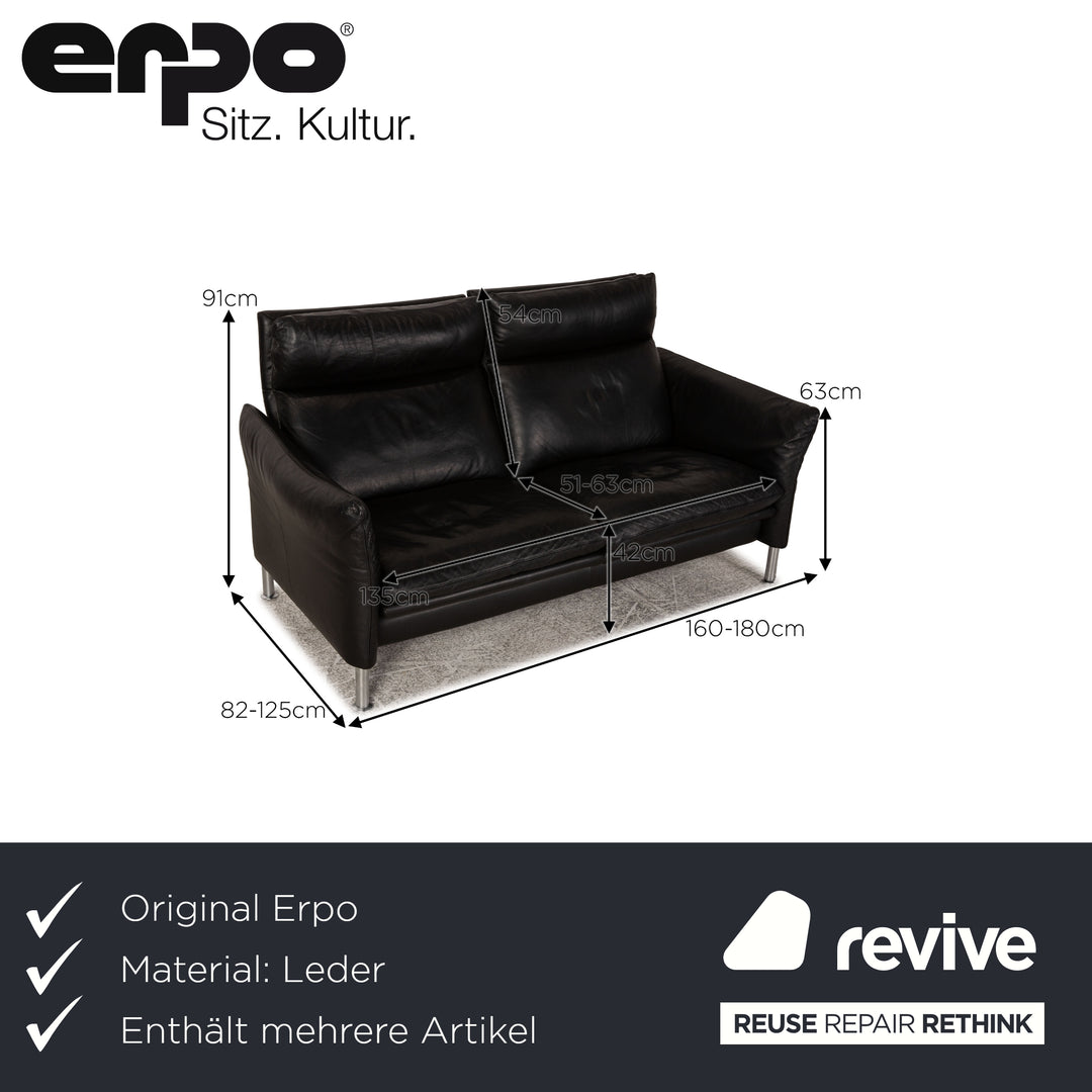 Erpo Porto Leder Sofa Garnitur Schwarz Zweisitzer Dreisitzer  Relaxfunktion
