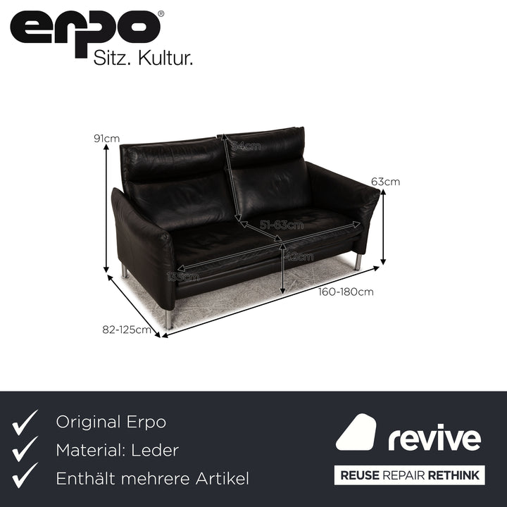 Erpo Porto Leder Sofa Garnitur Schwarz Zweisitzer Dreisitzer  Relaxfunktion
