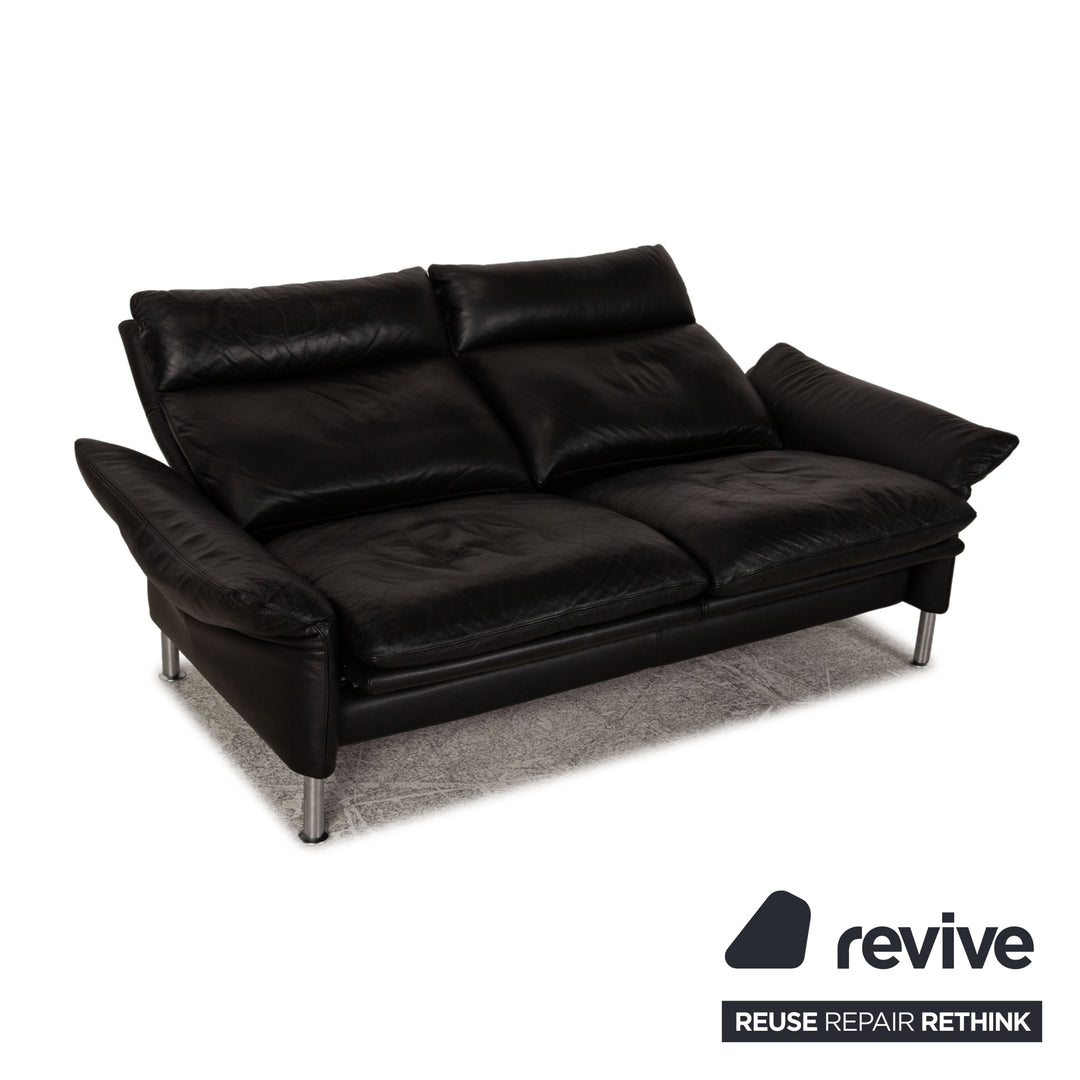 Erpo Porto Leder Sofa Garnitur Schwarz Zweisitzer Dreisitzer  Relaxfunktion