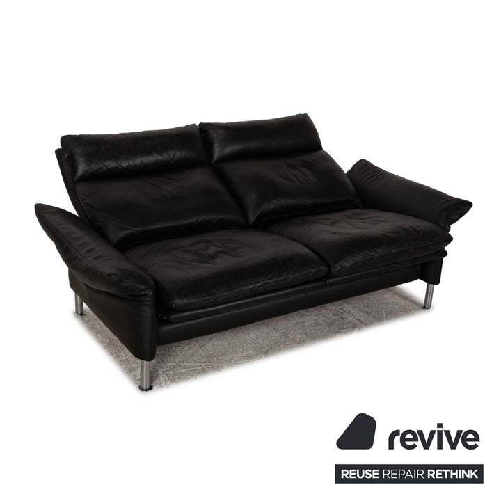 Erpo Porto Leder Sofa Garnitur Schwarz Zweisitzer Dreisitzer  Relaxfunktion