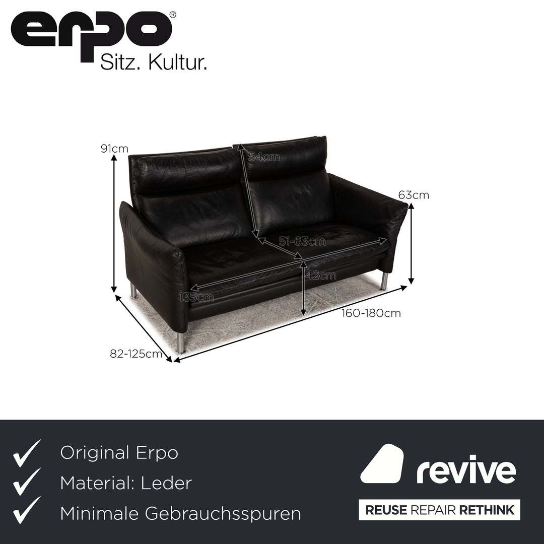 Erpo Porto Leder Zweisitzer Schwarz Sofa Couch Relaxfunktion