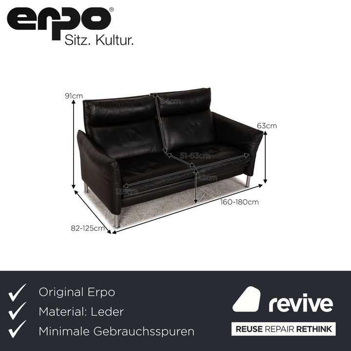 Erpo Porto Leder Zweisitzer Schwarz Sofa Couch Relaxfunktion