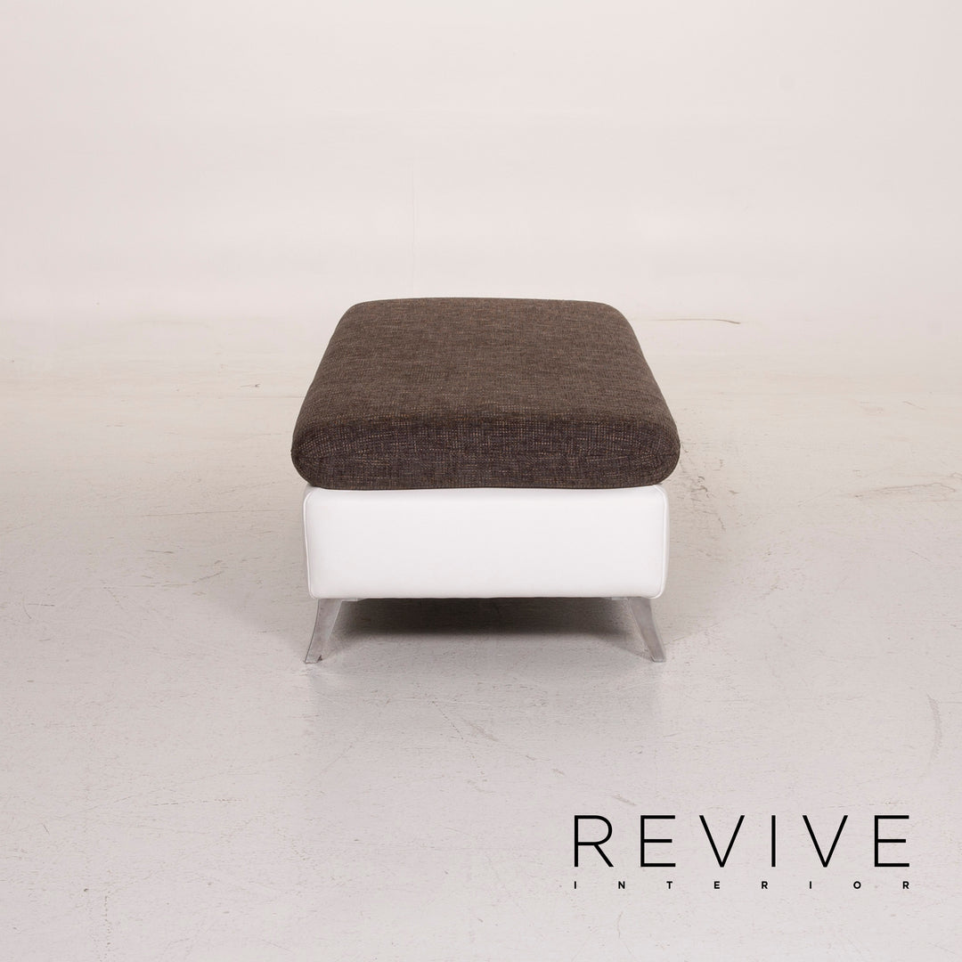 Ewald Schillig Ameto Stoff Hocker Braun Leder Weiß #15126