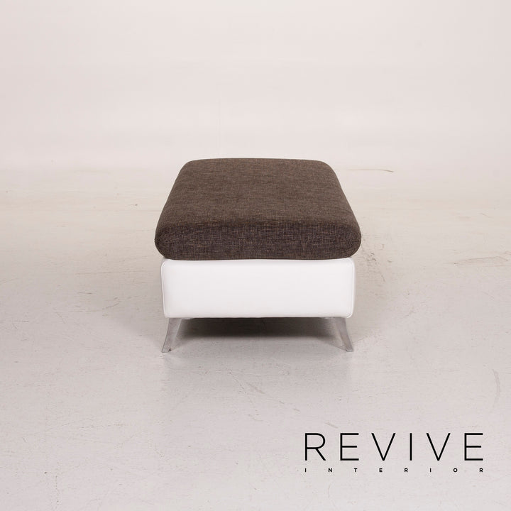 Ewald Schillig Ameto Stoff Hocker Braun Leder Weiß #15126