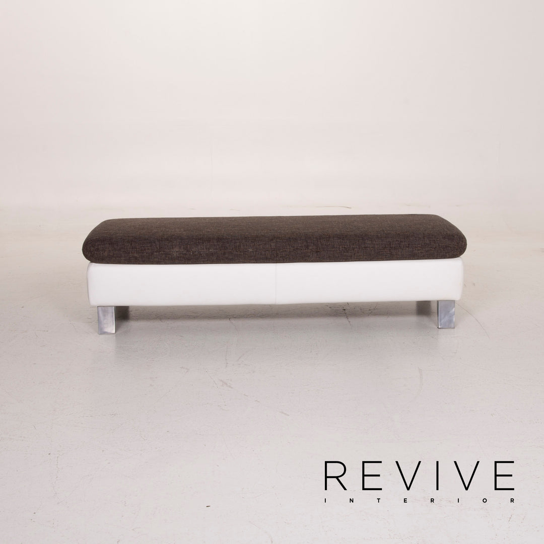 Ewald Schillig Ameto Stoff Hocker Braun Leder Weiß #15126