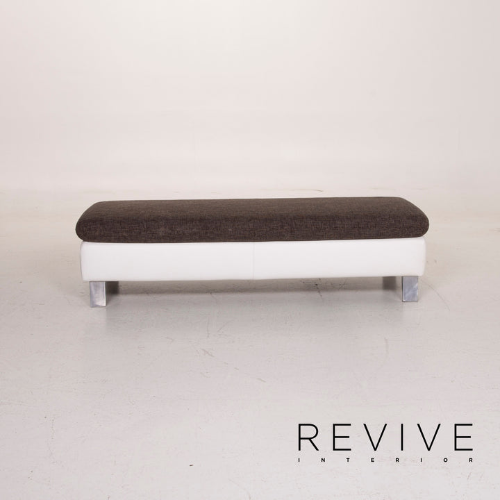 Ewald Schillig Ameto Stoff Hocker Braun Leder Weiß #15126