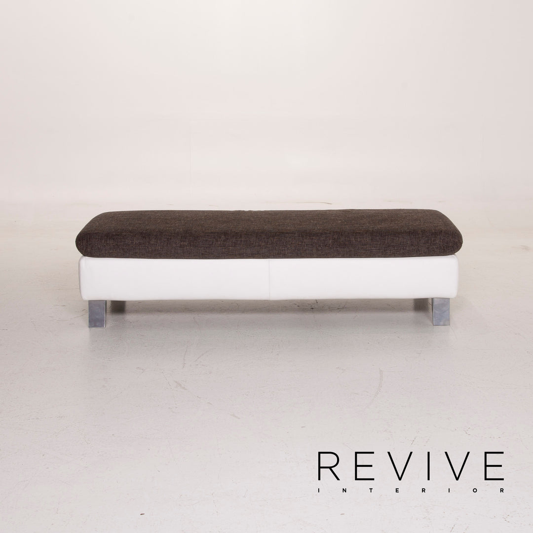 Ewald Schillig Ameto Stoff Hocker Braun Leder Weiß #15126