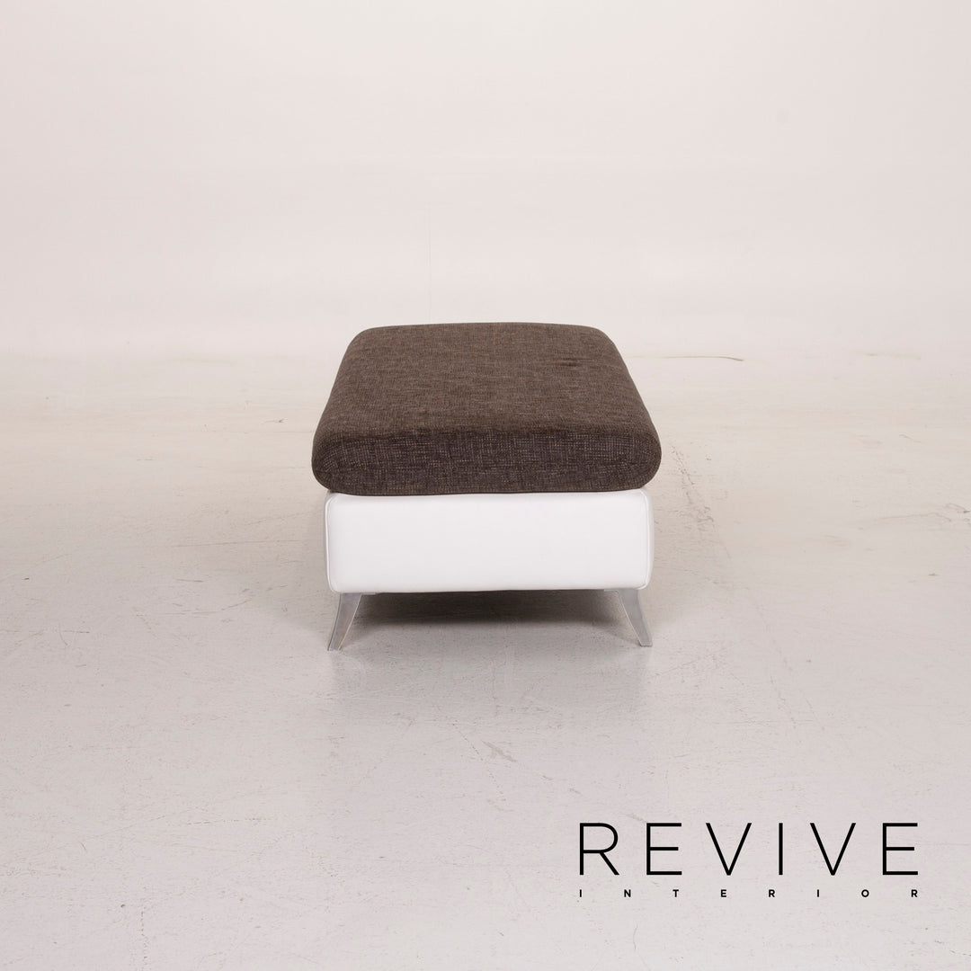 Ewald Schillig Ameto Stoff Hocker Braun Leder Weiß #15126