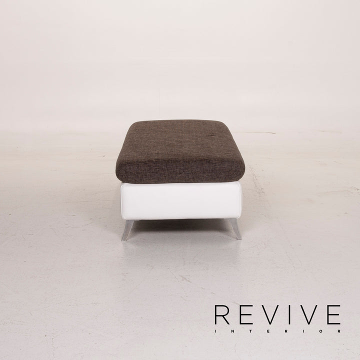 Ewald Schillig Ameto Stoff Hocker Braun Leder Weiß #15126