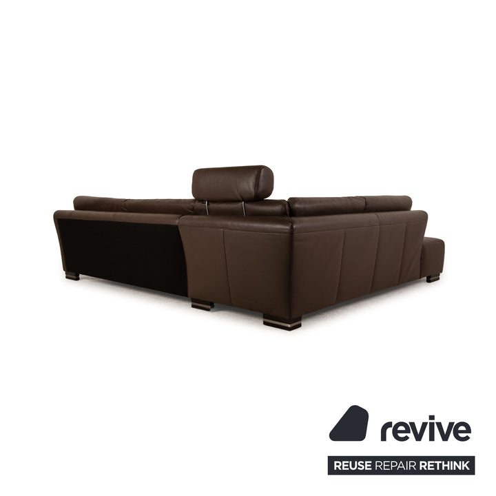 Ewald Schillig Bentley Leder Sofa Garnitur Dunkelbraun Ecksofa Hocker Couch