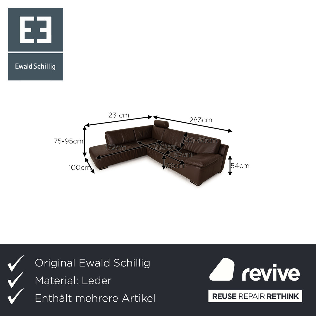 Ewald Schillig Bentley Leder Sofa Garnitur Dunkelbraun Ecksofa Hocker Couch