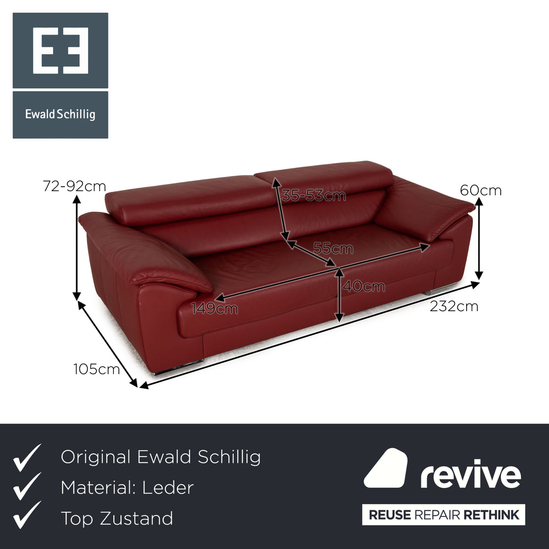 Ewald Schillig Brand Blues leather three-seater wine red sofa couch function