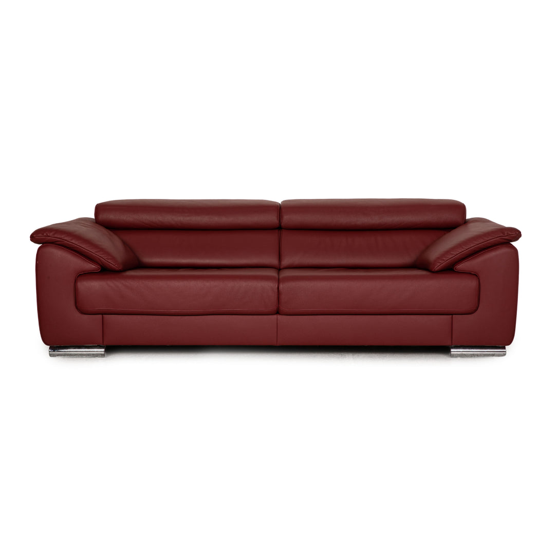 Ewald Schillig Brand Blues leather three-seater wine red sofa couch function