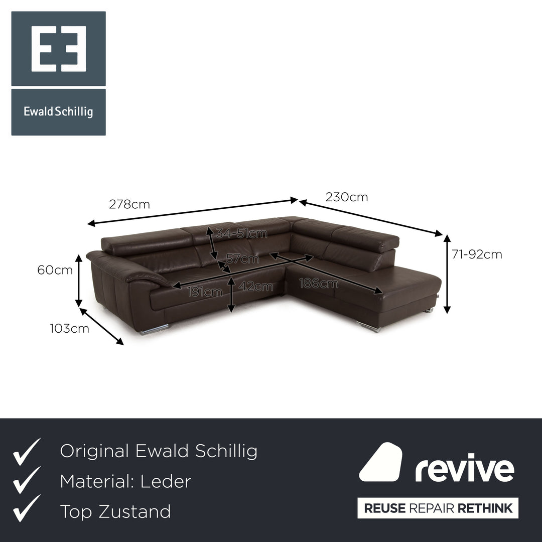 Ewald Schillig Brand Blues leather corner sofa brown function stand-up function