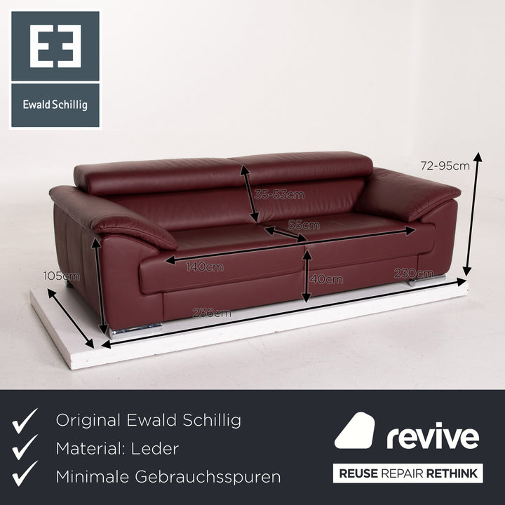 Ewald Schillig Brand Blues Leder Sofa Dunkelrot Zweisitzer #15007