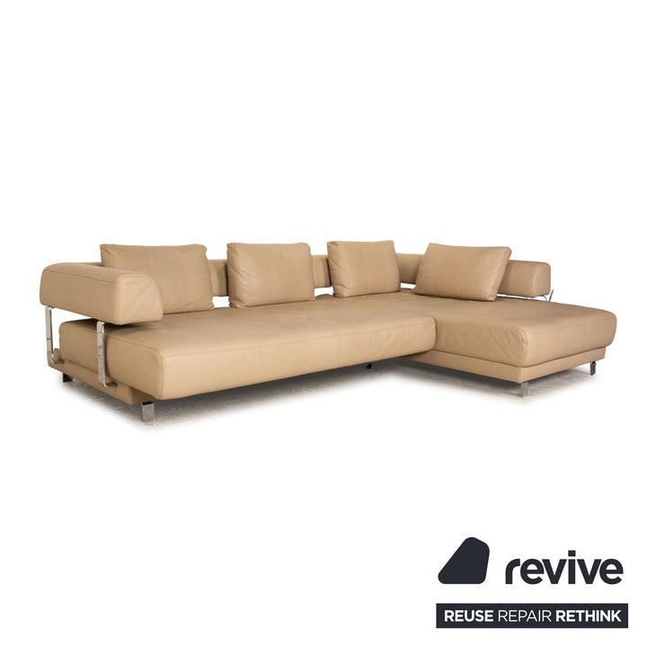 Ewald Schillig Brand Face Leder Ecksofa Beige manuelle Funktion Recamiere Links