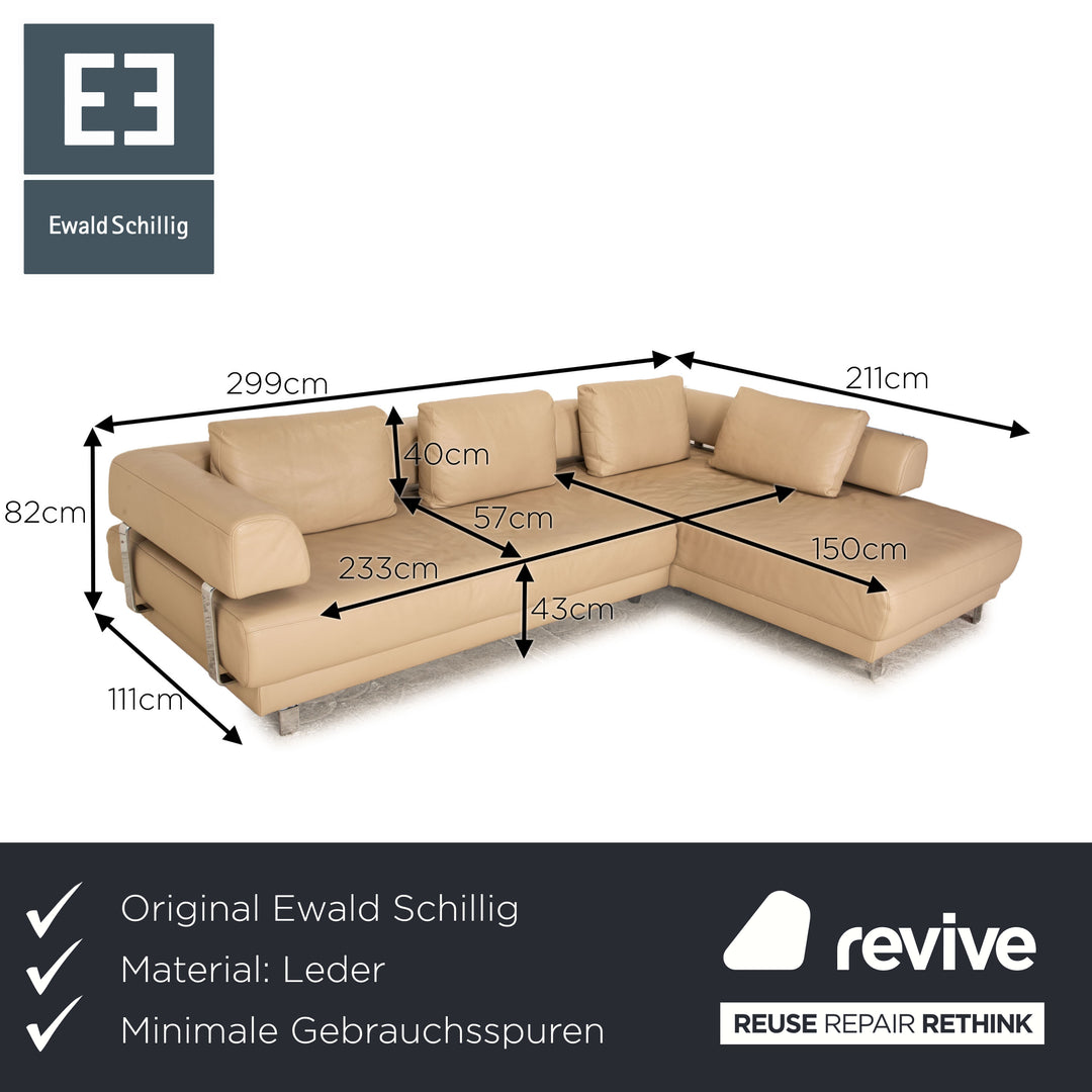 Ewald Schillig Brand Face Leder Ecksofa Beige manuelle Funktion Recamiere Links