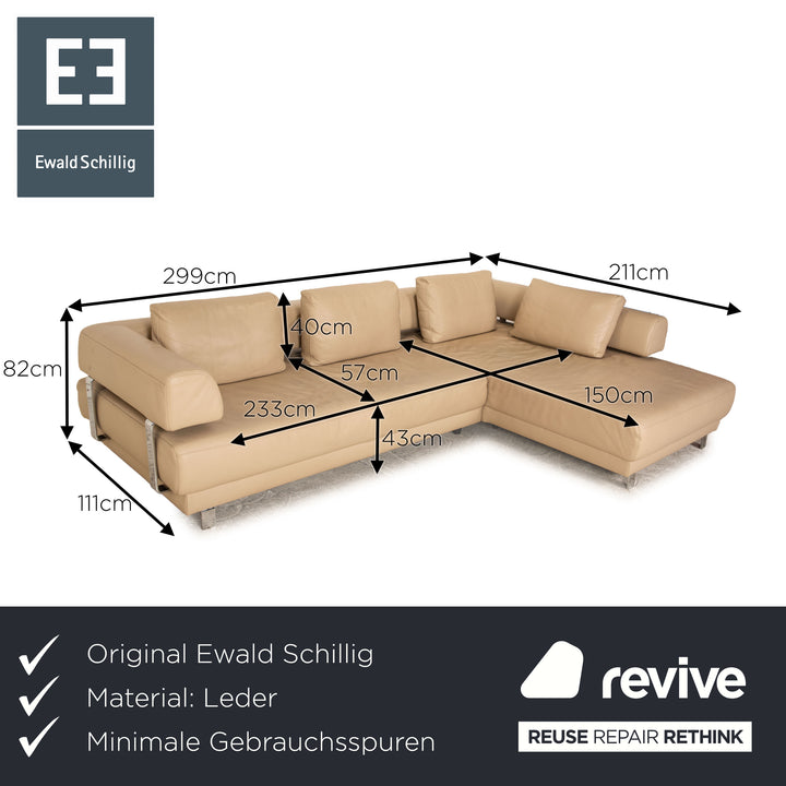 Ewald Schillig Brand Face Leder Ecksofa Beige manuelle Funktion Recamiere Links