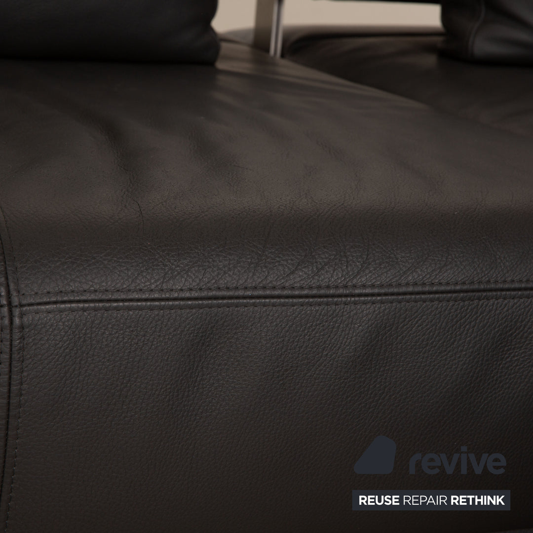 Ewald Schillig Brand Face Leder Ecksofa Dunkelgrau elektrische Funktion