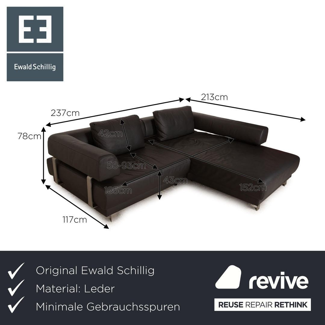 Ewald Schillig Brand Face Leder Ecksofa Dunkelgrau elektrische Funktion